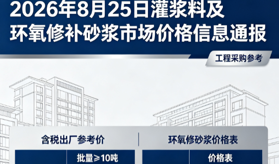 香洲2026年8月25日灌浆料及环氧修补砂浆市场价格信息通报